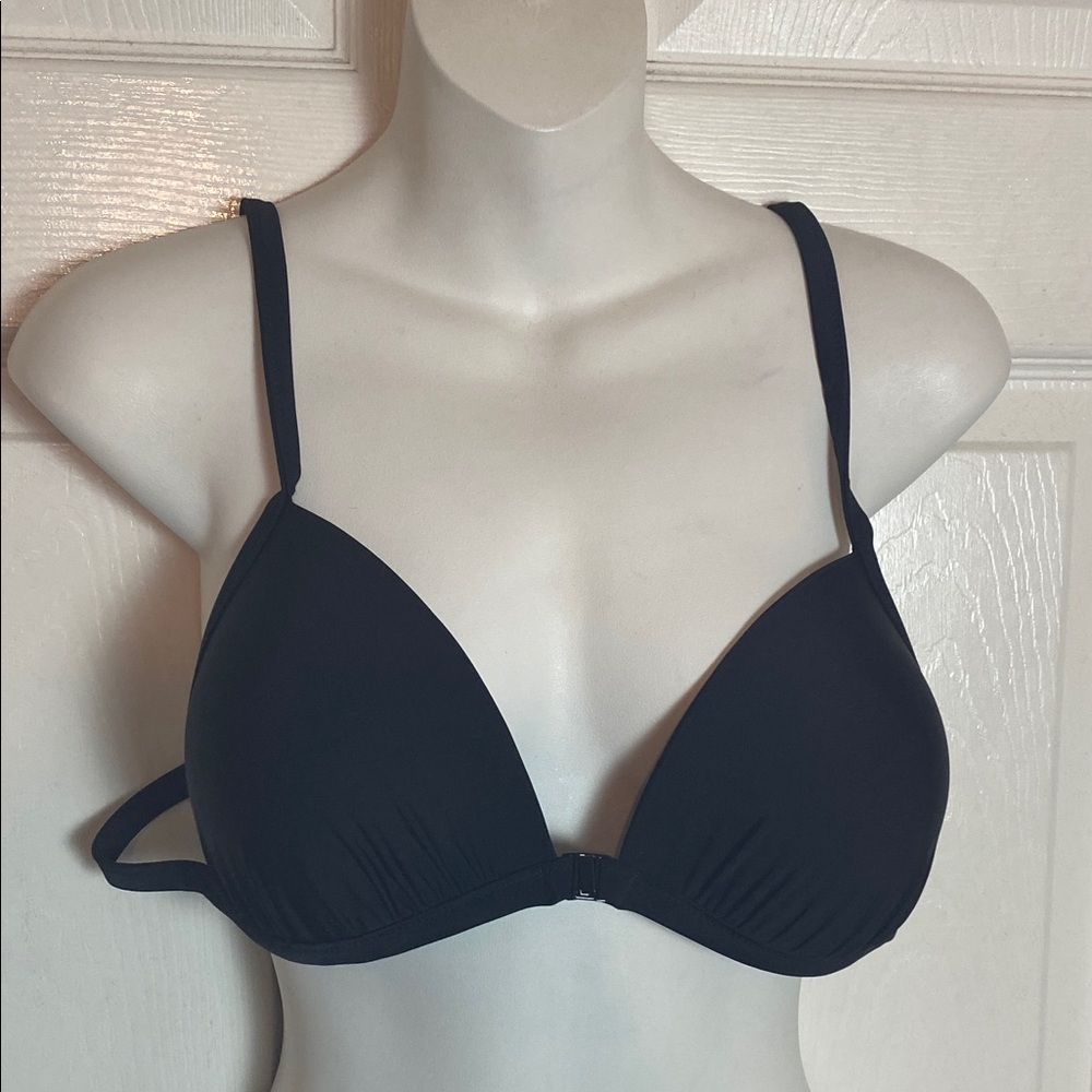 Aerie Perky Triangle Front Closure Black Bra Padded Size Large Adjustable Straps